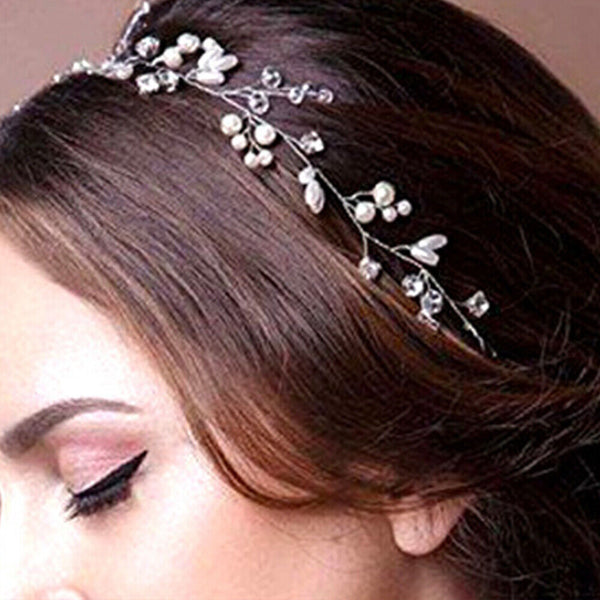 100cm Women Vine Crystal Pearl Wedding Headdress Chain Headpiece Hair Bridal