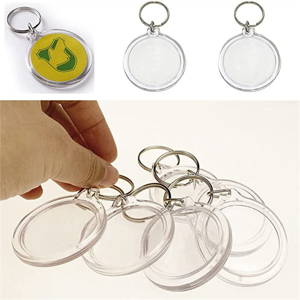 100Pcs DIY Clear Acrylic Blank Photo Picture Frame Key Ring Keychain Keyring NEW
