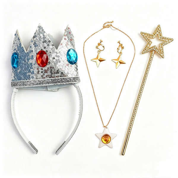 Rosalina costume accessory set with crown, star earrings, necklace and wand