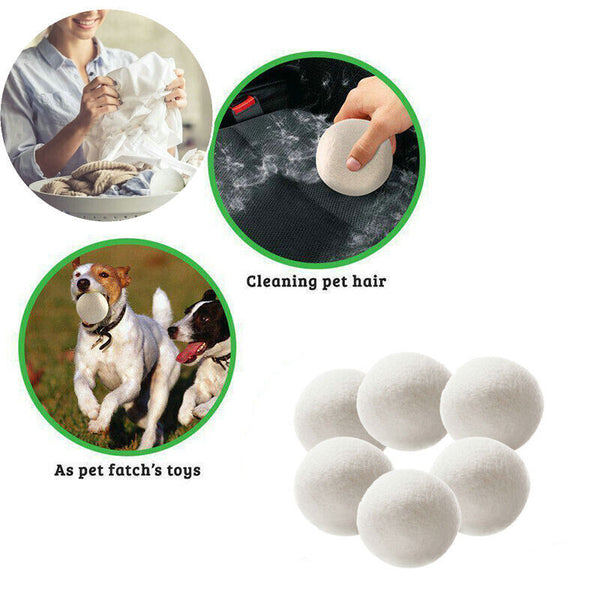 6x Reusable Wool Dryer Balls Drying Fabric Softner Clothes Wrinkles Reduce 6cm