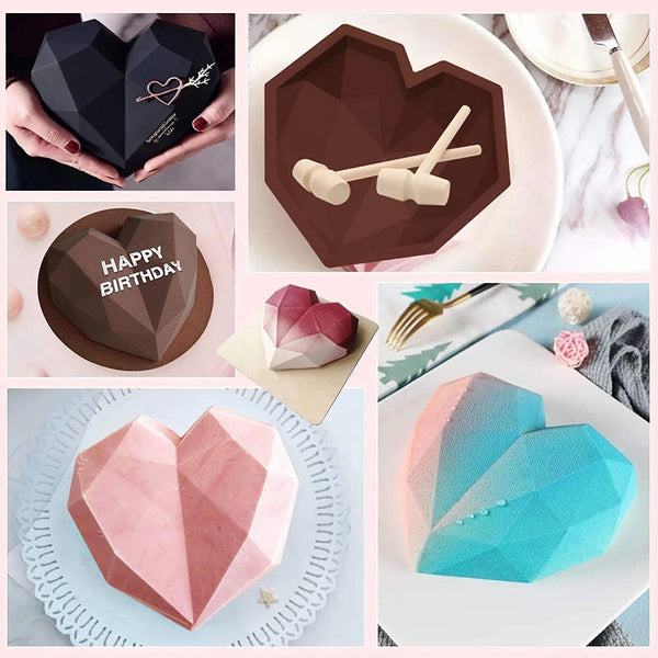 2PCS Large Heart Shape Candy Cake Chocolate Mould 3D Fondant Mold Silicone Craft