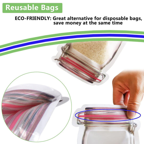 10x Mason Jar Zipper Pack Food Storage Bags PE Reusable Zip Bag Stand Pouch AU