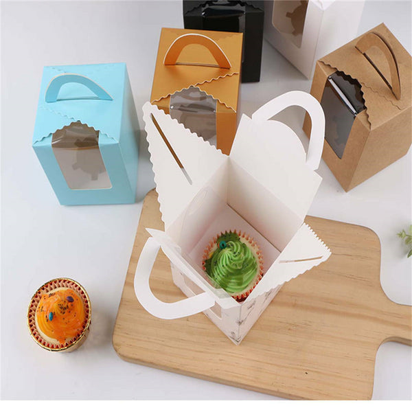Cupcake Boxes with Window Ribbon Cake Packaging Gift Boxes