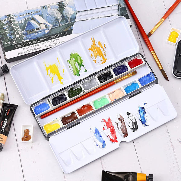 12/24/48 Empty Tin Watercolor Palette Box Student Gift Paint For Half Whole Pan