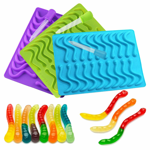 Cavity Silicone Gummy Snake Worms Bear Mold Candy Jelly Mould With Dropper