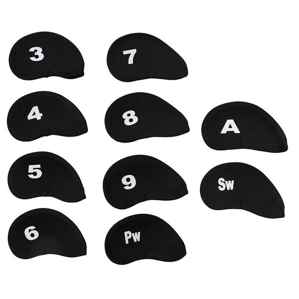 10 PCS Golf Head Cover Club Iron Putter Head Protector Neoprene Covers Set Black