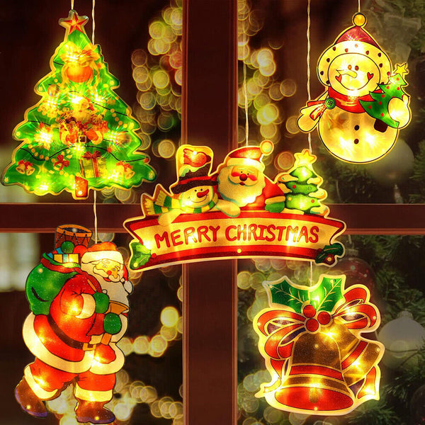 Xmas Suction Cup Window Hanging Lights Battery Operated Light Up Christmas Decor