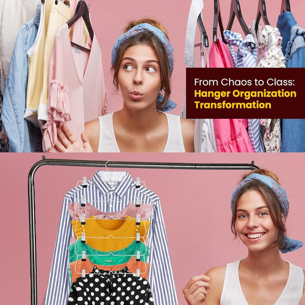 2PCS 6 Tier Skirt Hangers with Clips Multi Layer Pants Hangers Space Saving Closet Organiser