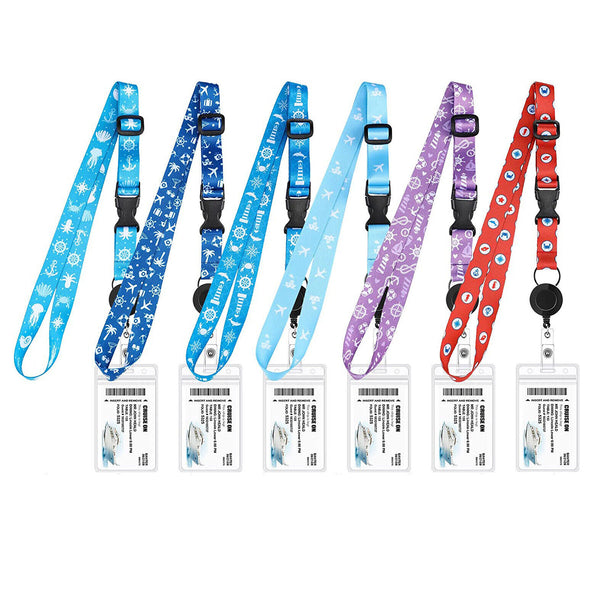 6PCS Adjustable Cruise Lanyards with Waterproof ID Badge Reel Holder Key Cards