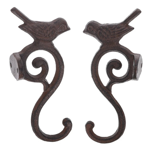 2PCS Vintage Cast Iron Wall Hooks Bird Design Coat Hat Towel Hanging Hooks