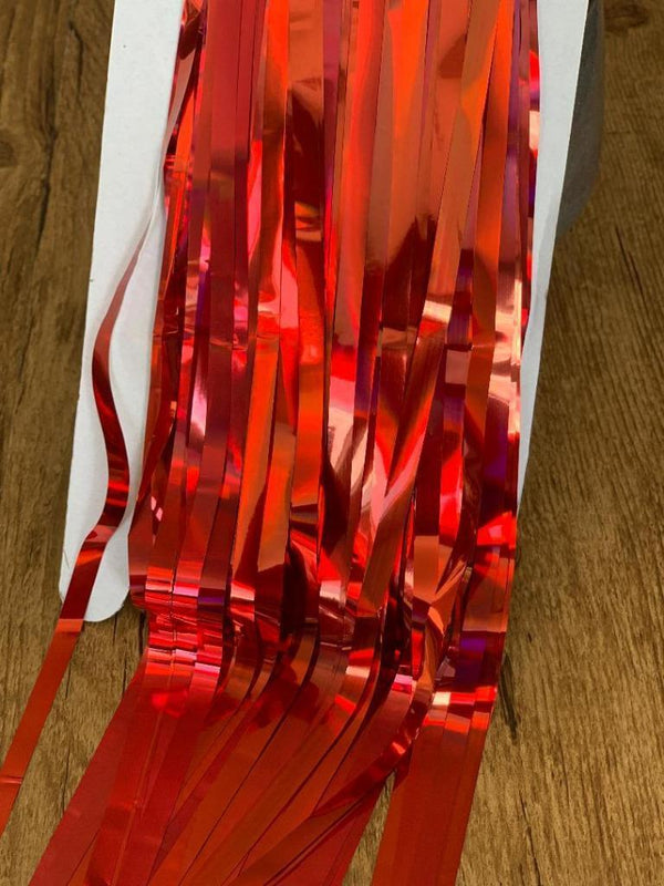 2x 1Mx3M Foil Metallic Fringe Tinsel Curtain Red Backdrop Door Party Decoration