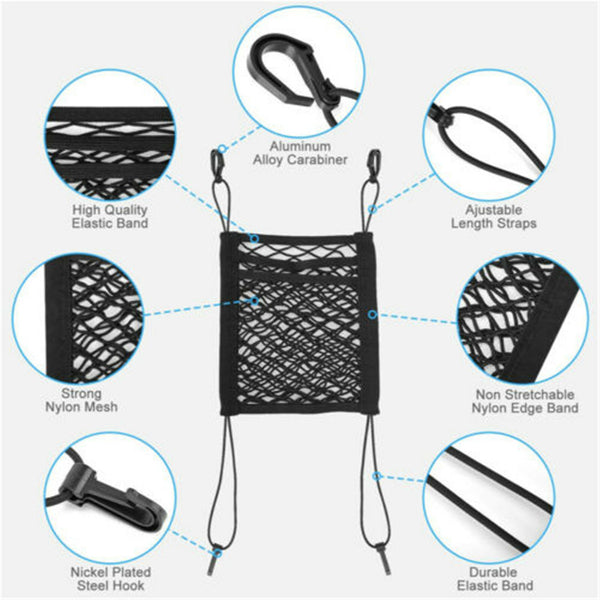 3PCS Car Storage Net Elastic Mesh Pocket Organiser Cargo Trunk Seat Storage Bag