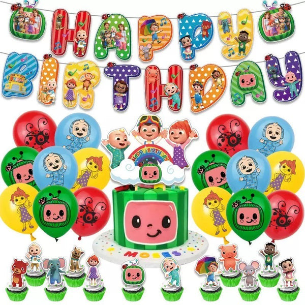Cocomelon  Tableware Party Supplies Kids Birthday Banner Topper Balloon Plate