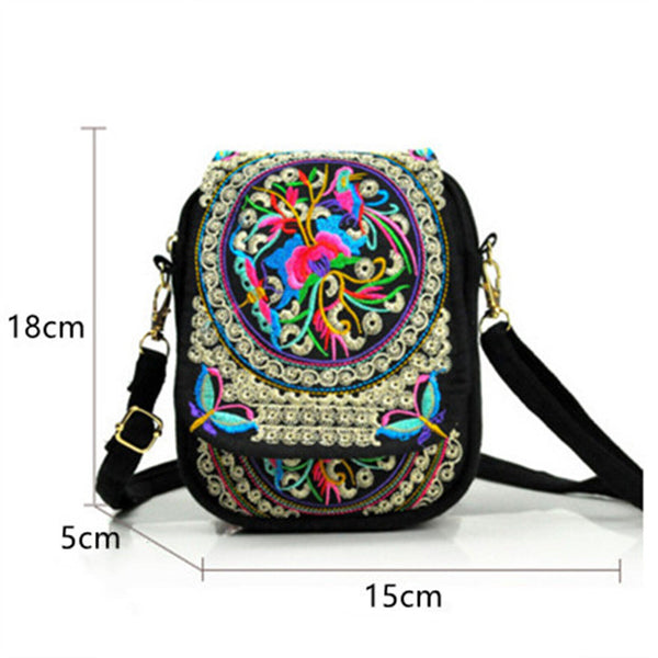 Women's Crossbody Shoulder Bag Embroidery Handbag Mobile Phone Purse Pouch