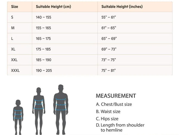 Kigurumi onesie size chart by height