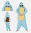Blue Turtle kigurumi onesie, front and back view