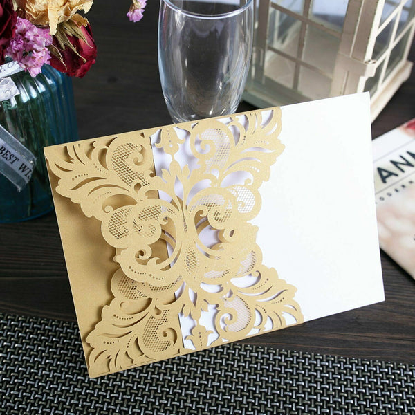 10pcs Laser Cut Wedding Invitations Pearl Card Pocket Envelope Invites 25 Style