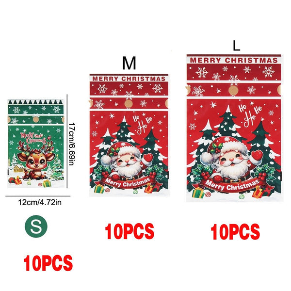 Mixed size pack G: 10 small Reindeer, 10 medium Santa and 10 large Santa Christmas gift bags