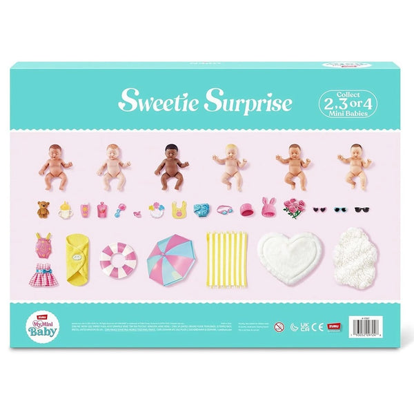Back of the box showing the mini baby dolls and accessories inside