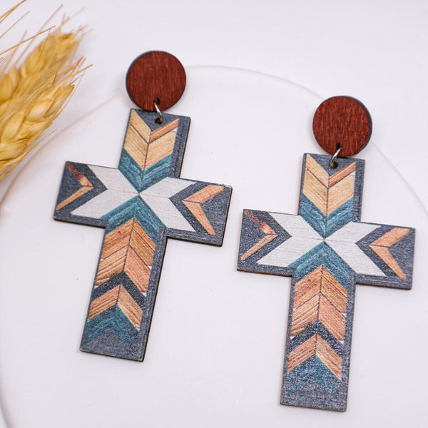 Vintage Cross Pattern Patchwork Earrings Colorful Boho Jewelry for Women Gift