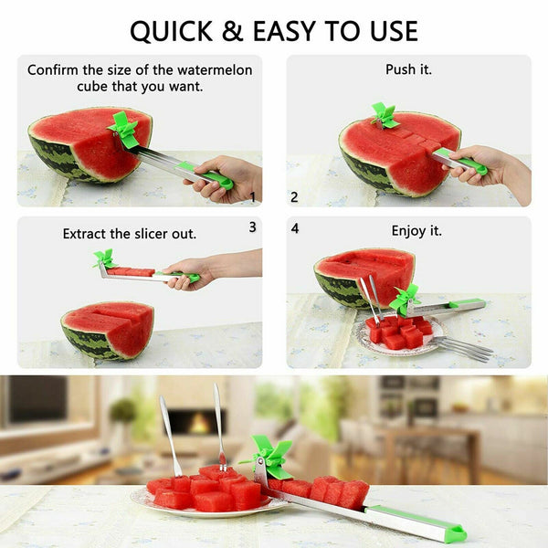 Watermelon Muskmelon Cutter Slicer Stainless Steel Melon Cuber Knife Fruit Cutin