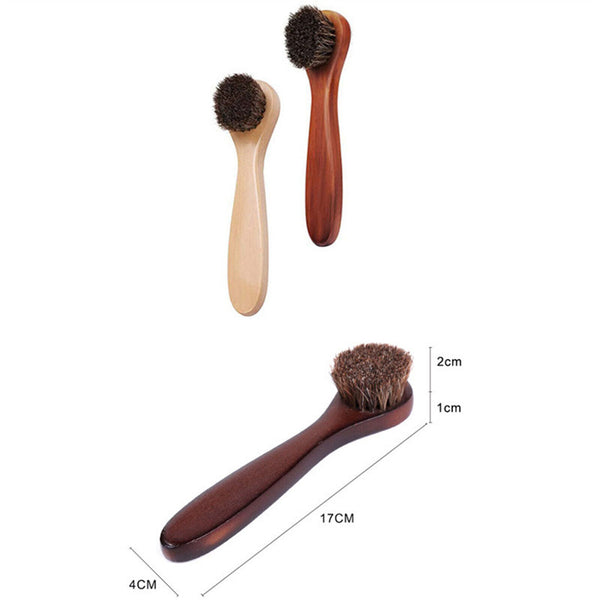 4PCS Horsehair Shoe Brush Wood Handle Leather Boots Daubers Applicators Cleaning