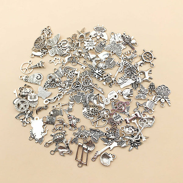 100 pcs Jewelry Making Silver Charms Mixed Wholesale Bulk Smooth Pendants DIY