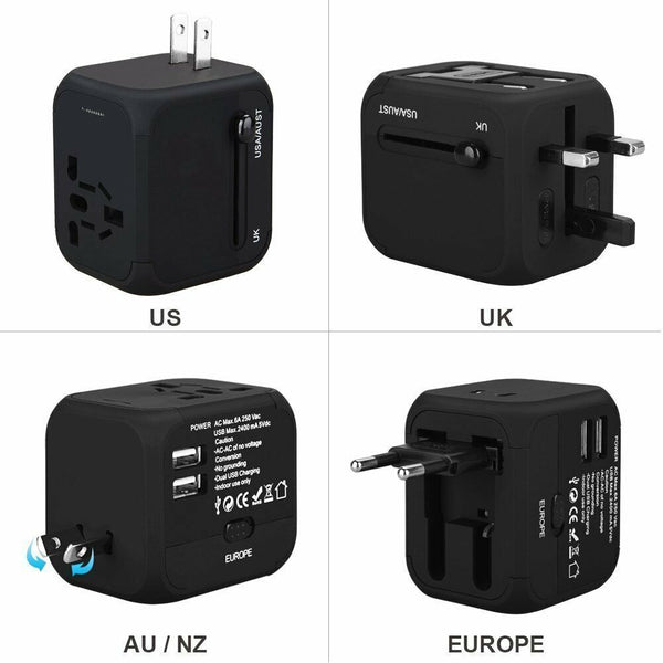 Universal World Travel Adapter 2 USB Charger US/UK/EU/AU Plug Converter 100-240V