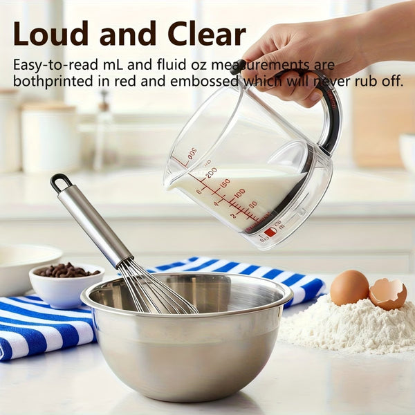 Adjustable Measuring Cup 4-in-1 | Transparent Kitchen Measure Jug + 5 Stainless Steel Spoons