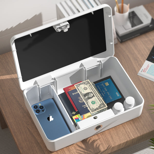Biometric Fingerprint Storage Box Cash Jewelry Phone Security Lock Safe Portable