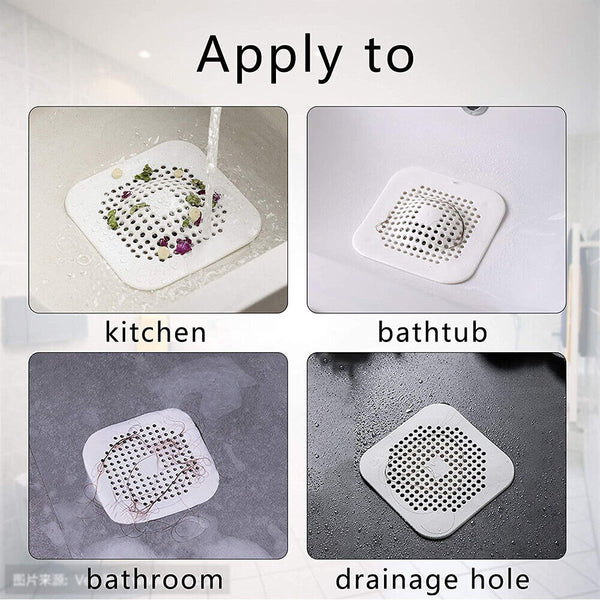 Square Drain Cover for Shower Drain Hair Catcher Flat Silicone Plug for Bath