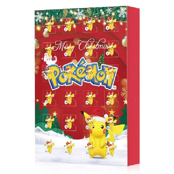 Red advent calendar box, front view with 24 doors