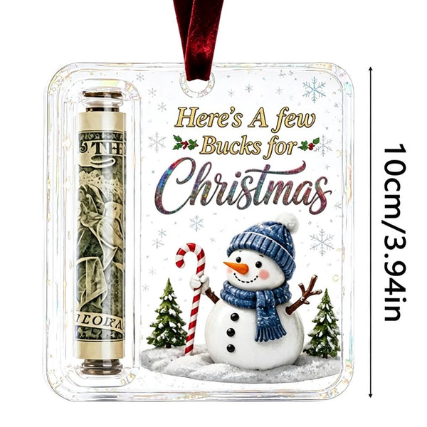 Money holder ornament size, 10 cm, snowman design with a rolled note
