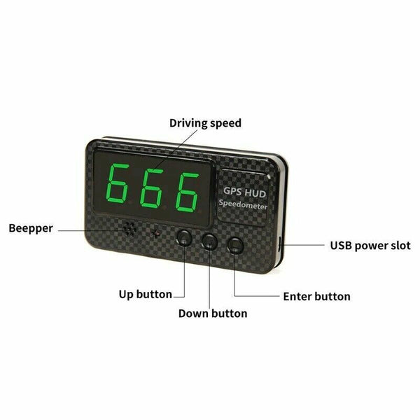 Universal HUD Head GPS Speedometer Digital Display Car Speed Warning Alarm Plug