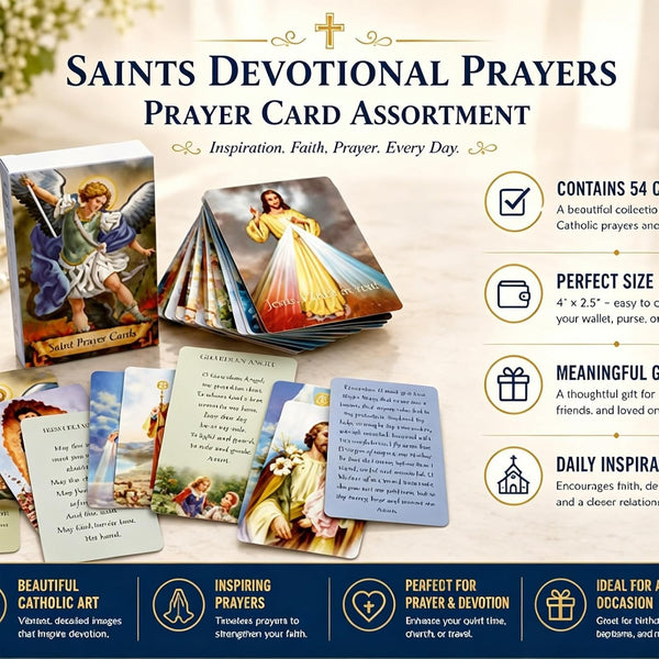 Prayer Card Holder WITH 54 Essential Catholic Christian Prayer Holy Cards Set AU