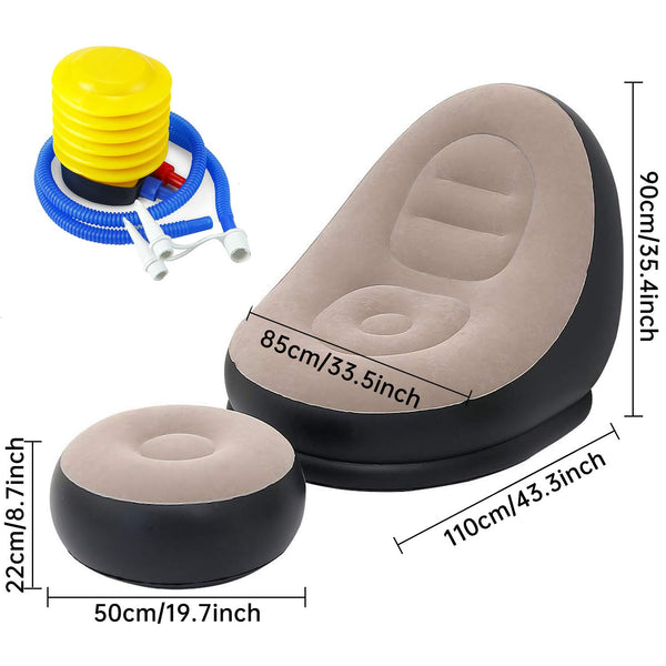 Inflatable Air Chair Sofa with Ottoman Portable Flocking Lounge Couch