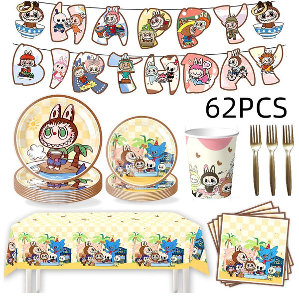 Tableware Banner Foil Helium Balloon Party Decoration Labubu Birthday Supplies