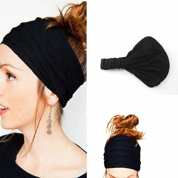 1/2PCS Yoga Hair Band Head Scarf Wrap Elastic Band Bandana Cap Black Headwrap