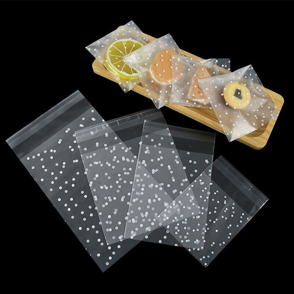 100PCS Clear Dots Self Adhesive Cookie Gift DIY Bag Plastic Candy Wrapping Bags