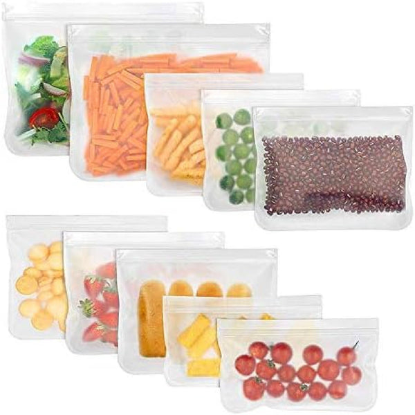 15PCS Reusable Food Storage Bags Silicone Zip Lock Freezer Bags 3 Sizes
