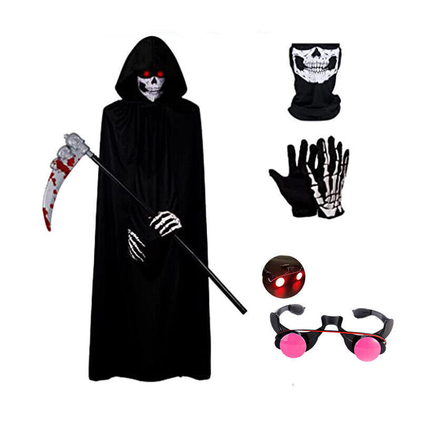 Halloween Grim Reaper Costume Scary Ghost Costumes with/Glowing Eyes- Adult Kids