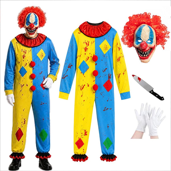 Scary clown costume adult jumpsuit with mask