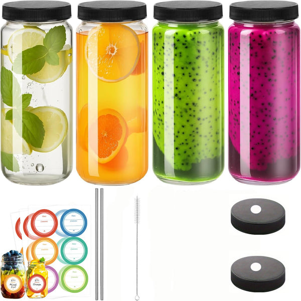 8PCS Glass Juice Bottle Set – Reusable Beverage Storage Containers