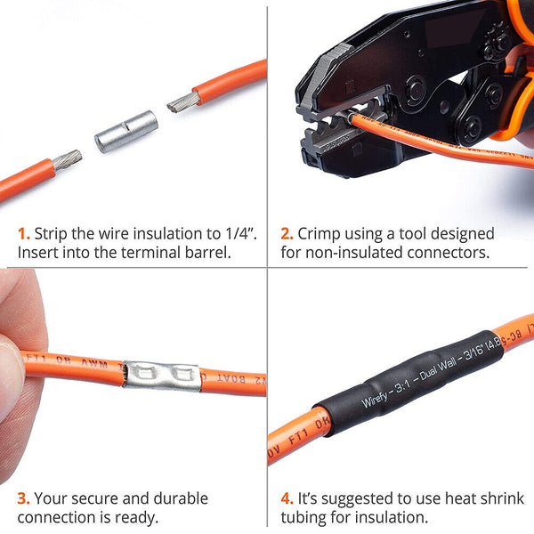 200pcs Copper Butt Splice Connectors Terminal Cable Crimp Solder 22-10 AWG AU