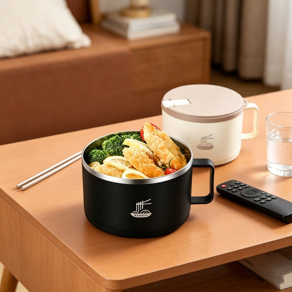 Stainless Steel Instant Noodle Bowl with Lid Draining Hole Soup Food Container