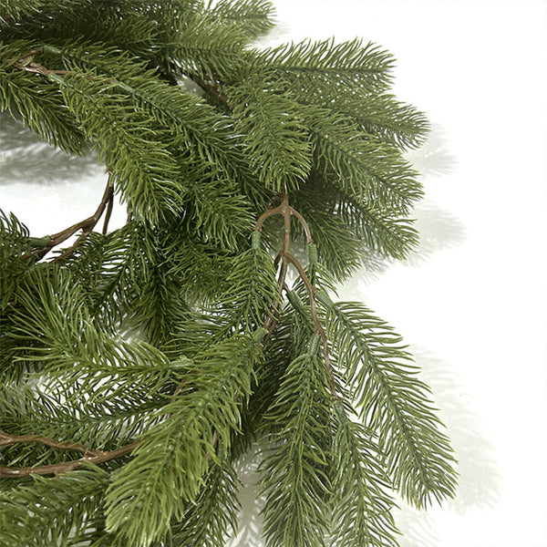 Close-up of the bendable branches on the artificial pine garland