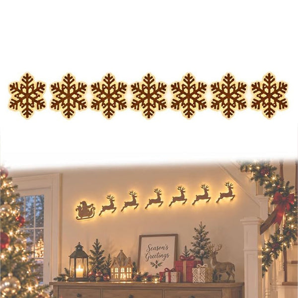 Set of 7 light up wooden snowflake wall decorations