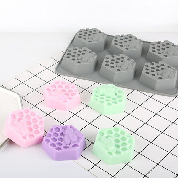 UP 4PCS Soap Mould Silicone mooncake Design Honey Bee 6 Cavity Ice Cube Mold AUS