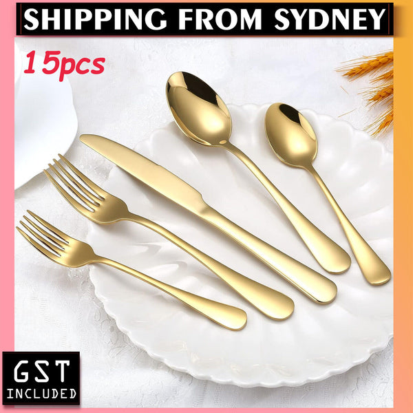 15X Cutlery Sets,Stainless Steel Mirror Polished Dishwasher Safe for Home,Gold