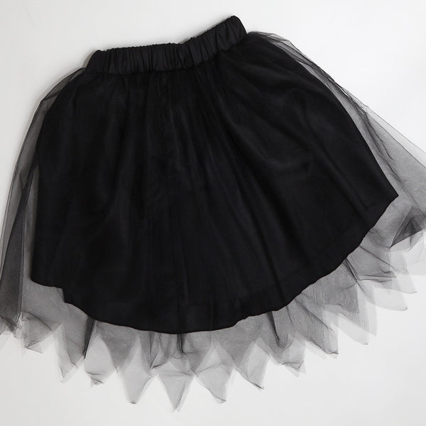 Black layered tulle skirt with jagged hem and elastic waist